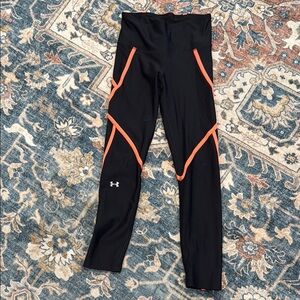 Under Armour XS Compression Black Leggings with Orange Trim
